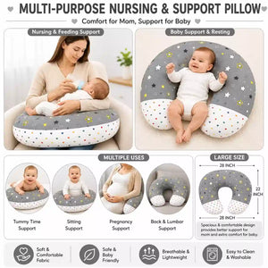 Grey multi-purpose baby nursing support pillow 28x22 inch for feeding tummy time and sitting