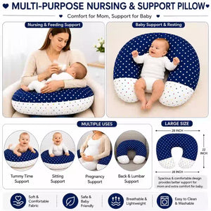 Dark blue polka dot multi-purpose baby nursing pillow 28x22 inch for feeding tummy time and sitting