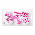 Pack of 3 white and pink heart-design cotton socks for baby girls aged 0–6 months