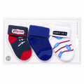 Pack of 3 baby boys cotton socks in navy blue, royal blue and white plane designs