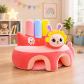Pink baby plush sitting support sofa with cute rabbit character, padded backrest and soft velvet fabric for babies 6+ months