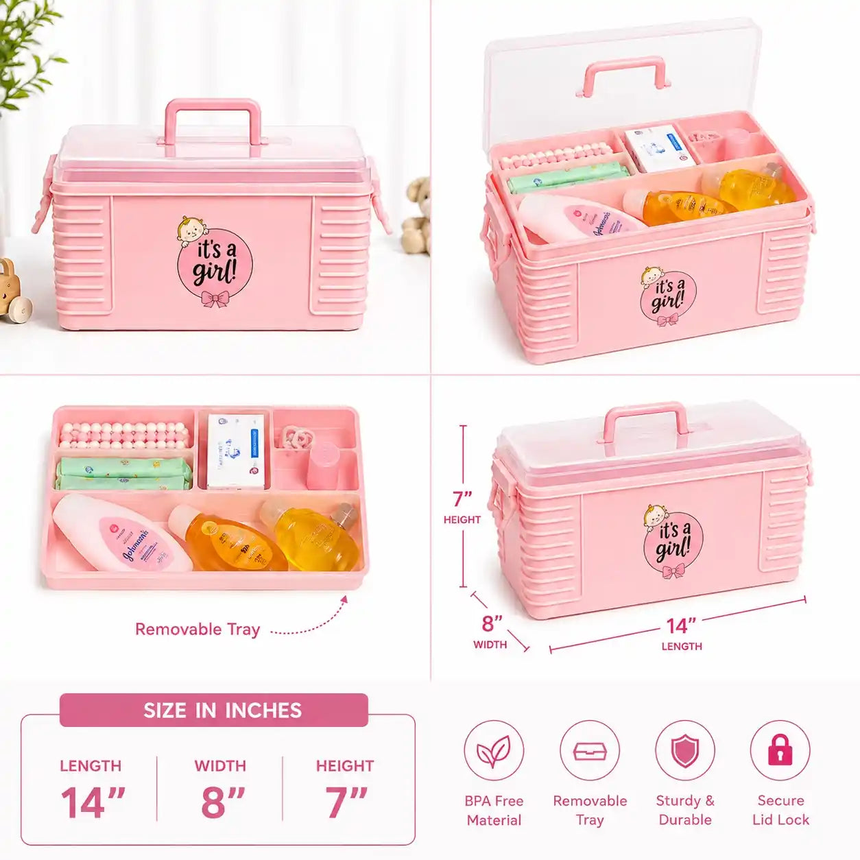 Multi-Purpose Baby Storage Accessories Box – Diaper & Essentials Holder - Pink
