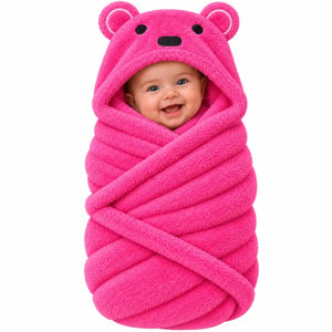 Pink bear hooded baby wrap blanket for newborn baby