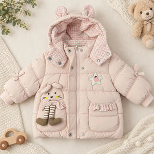 Pink Parachute Winter Jacket with Checked Hood Lining and Ribbed Cuffs