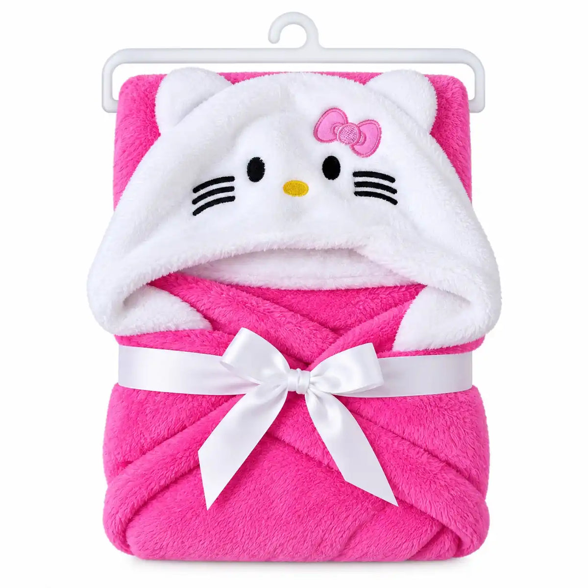 Pink cat hooded baby wrap blanket with hanger