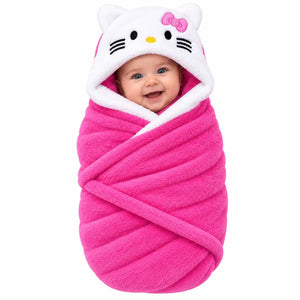 Pink cat hooded baby wrap blanket for newborn baby