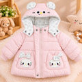 Pink Cute Character Hooded Puffer Winter Jacket for Kids