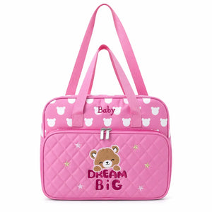 Pink teddy baby diaper bag with spacious compartments for baby essentials