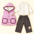 Girls 3 Piece Quilted Hooded Vest Winter Set Lilac Pink in Pakistan