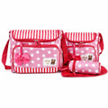 Red and pink 4-piece diaper bag set with large bag, small bag, bottle pouch and changing mat