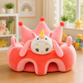 Pink baby plush crown sitting support sofa seat with unicorn character and soft cushioned back support