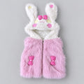 Girls pink faux fur bunny hooded winter vest with white fluffy ears, pink bows and front zipper