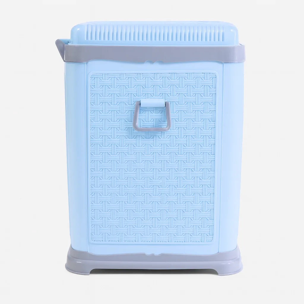 Mint green plastic laundry basket with lid for clothes storage