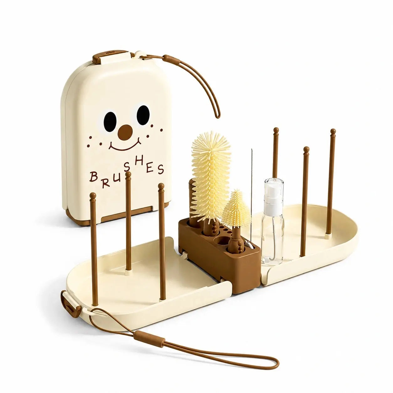 Complete Baby Bottle Cleaning Brush Set with Silicone Brushes Drying Rack and Storage Box