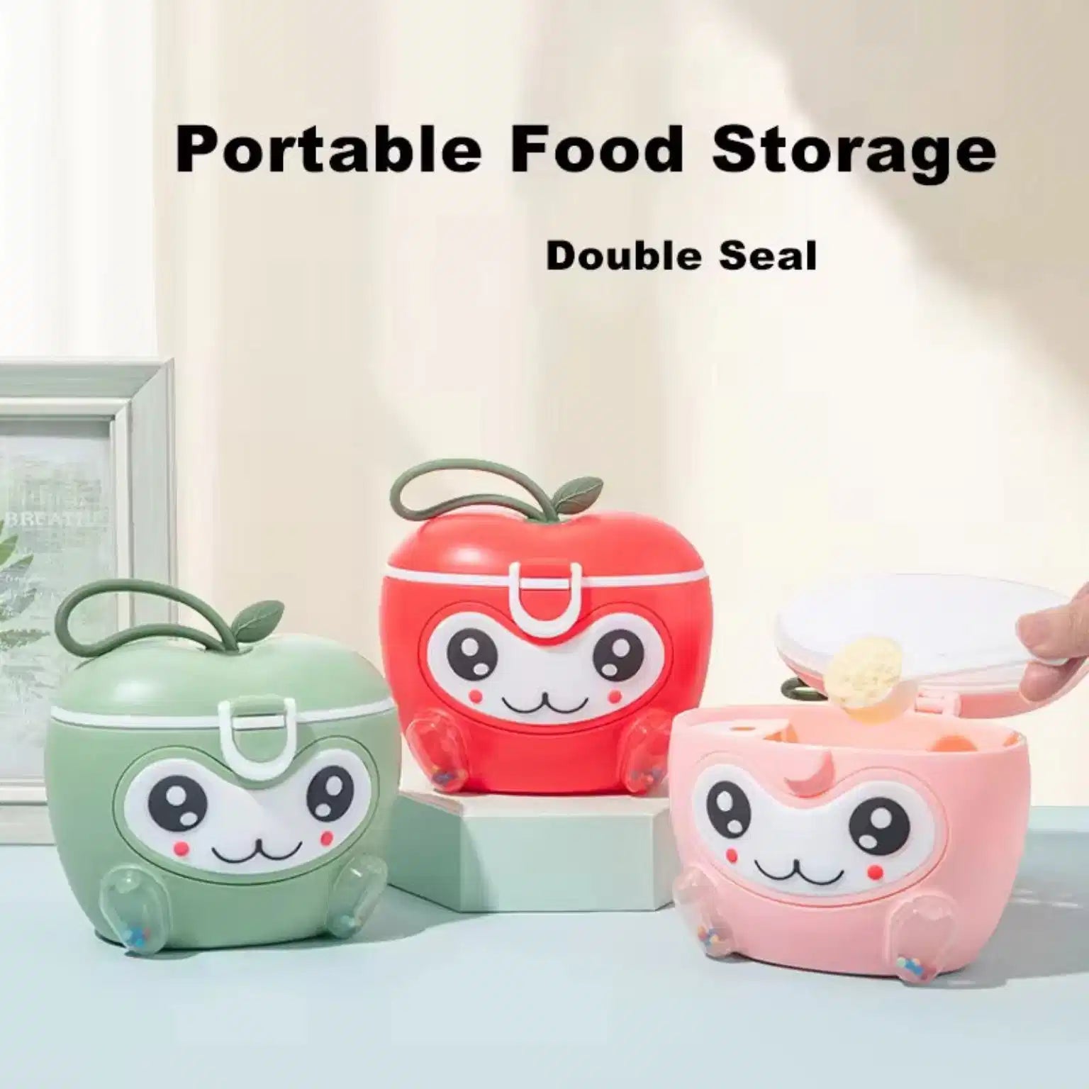 Portable apple-shape baby milk powder containers in multicolor