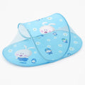 Sky blue foldable baby mosquito net with bunny print and breathable mesh