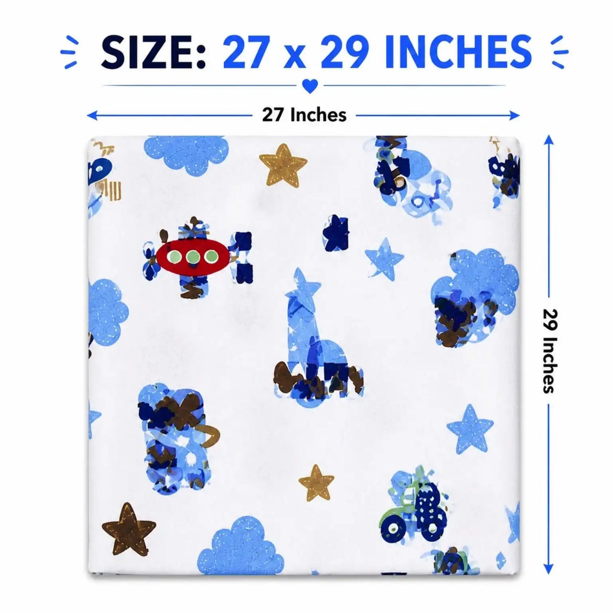 Blue premium cotton baby sheet size details, 27 x 29 inches