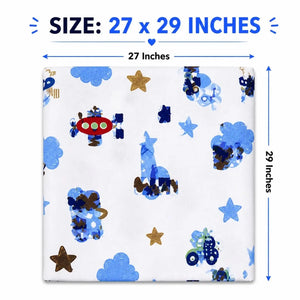 Blue premium cotton baby sheet size details, 27 x 29 inches
