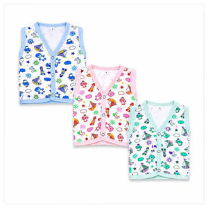 Pack of 3 sleeveless baby summer cotton vests in cute printed designs