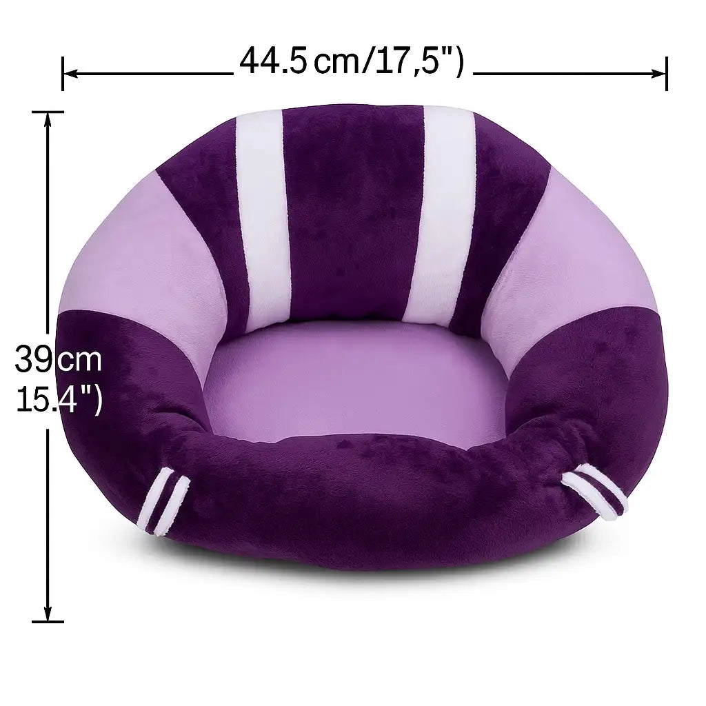 Purple plush baby support seat showing 44.5 cm size detail