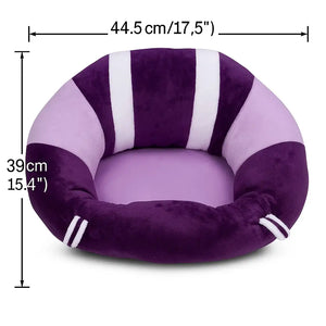 Purple plush baby support seat showing 44.5 cm size detail