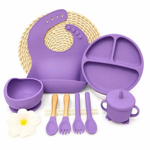 Purple silicone baby feeding set for babies 6 months and above