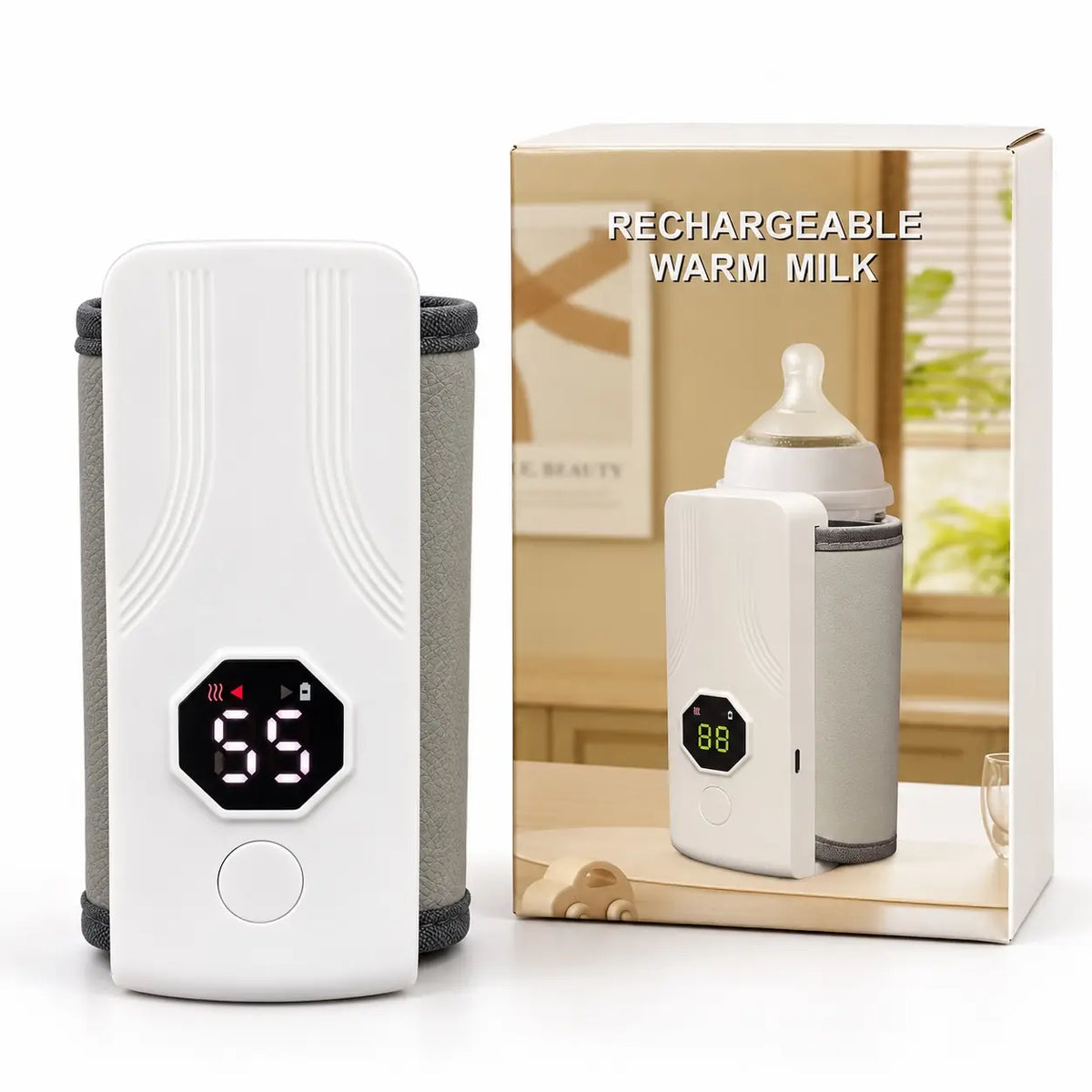 Rechargeable Baby Bottle & Milk Warmer with Digital Temperature Display – Portable Milk Warmer with Product Box