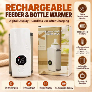 Rechargeable Baby Bottle Warmer with 6 Temperature Settings, Digital Display, USB Charging and 2000mAh × 2 Battery