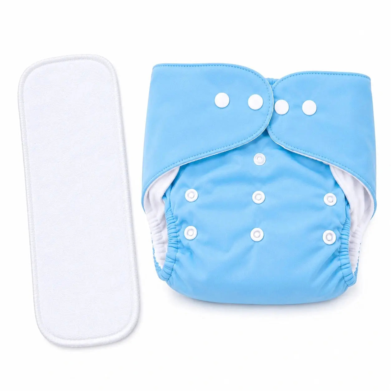 Blue reusable cloth diaper with absorbent insert