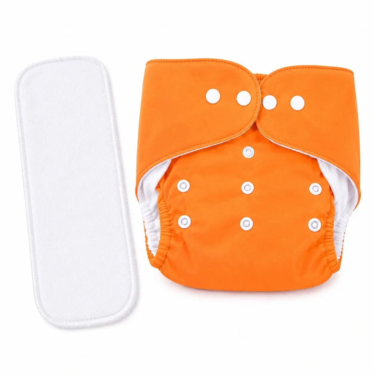 Orange reusable cloth diaper with absorbent insert