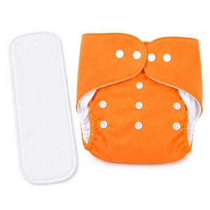 Orange reusable cloth diaper with absorbent insert