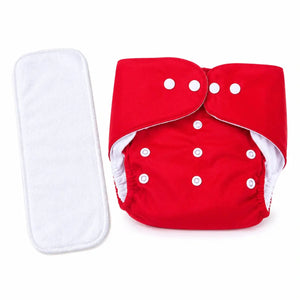 Red reusable cloth diaper with absorbent insert