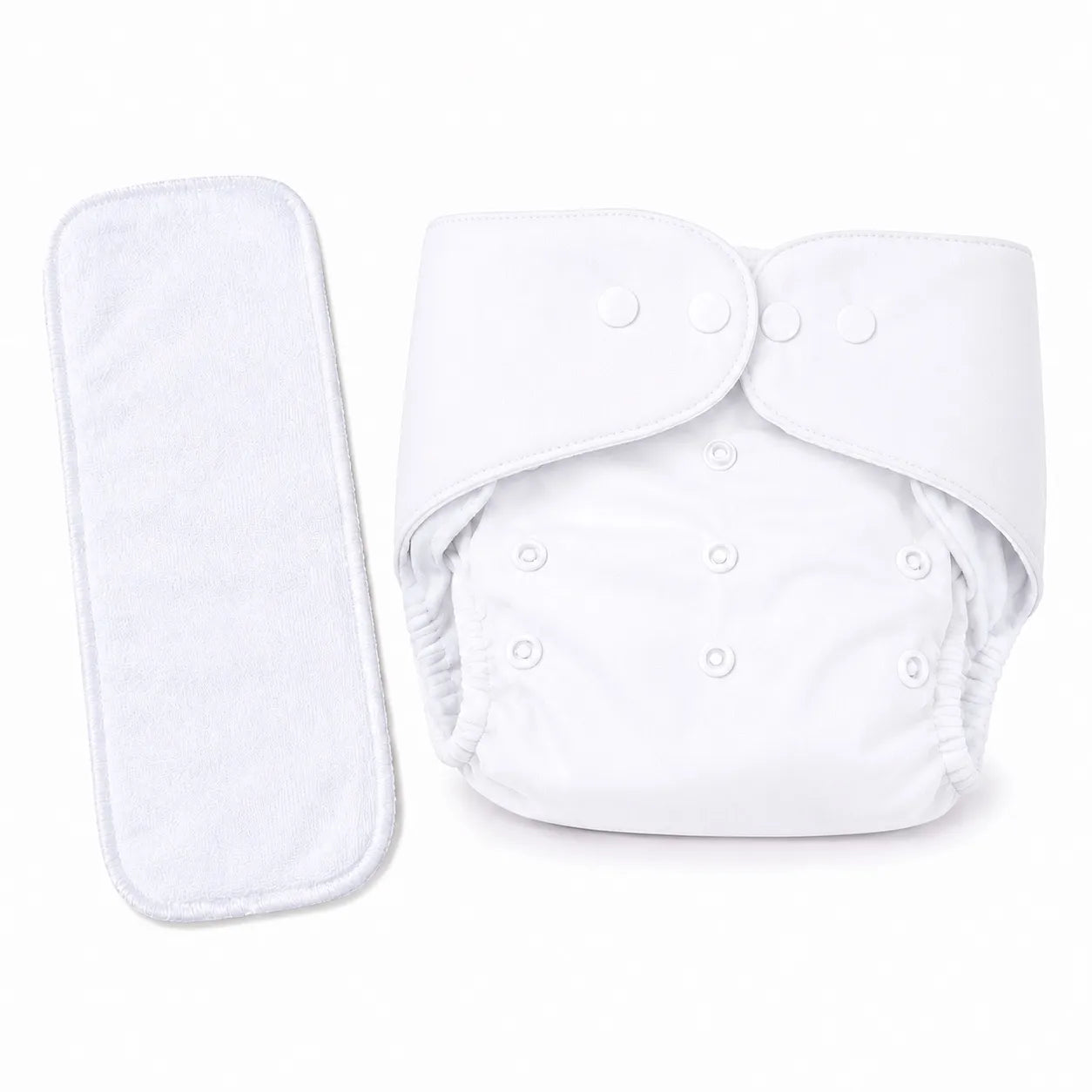 White reusable cloth diaper with absorbent insert 