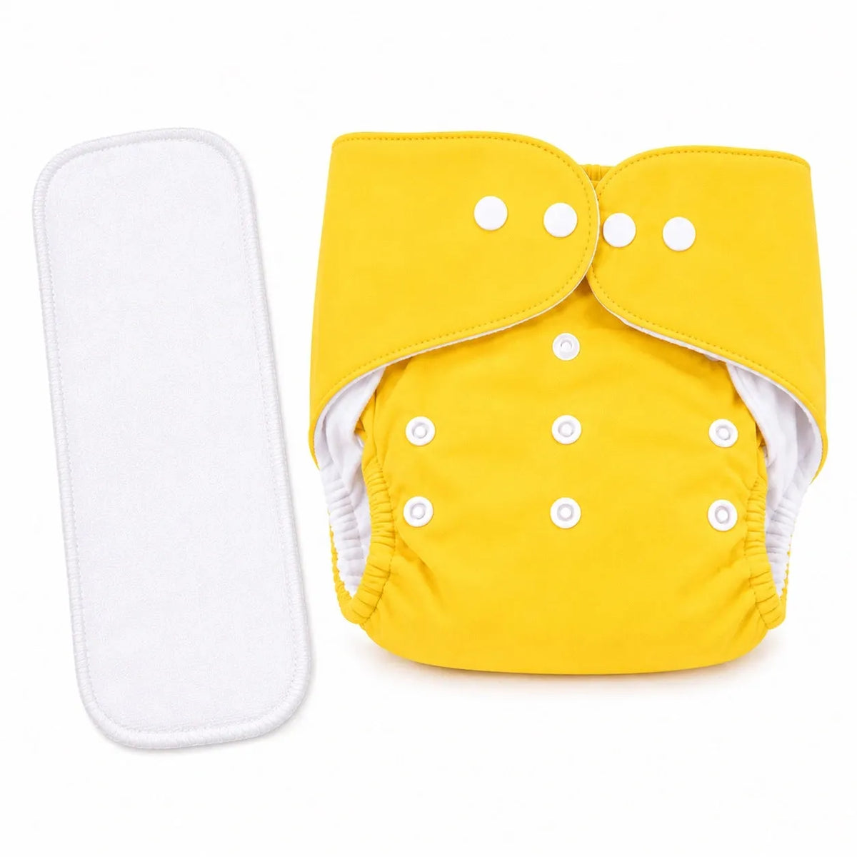 Yellow reusable cloth diaper with absorbent insert