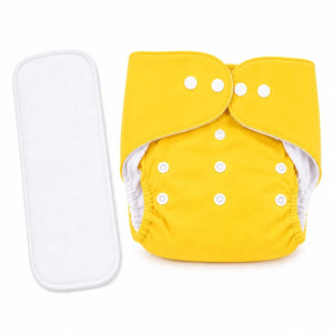 Yellow reusable cloth diaper with absorbent insert