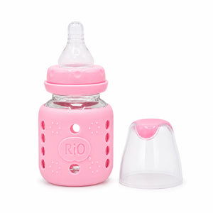 RiO baby feeding bottle with silicone protective sleeve and cap – Pink