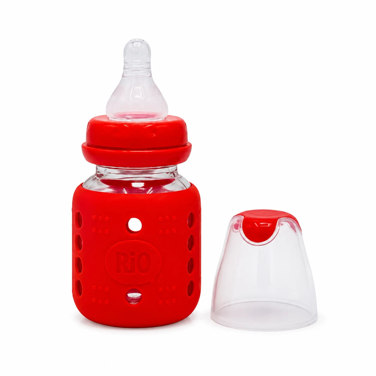 RiO baby feeding bottle with silicone protective sleeve and cap – Red