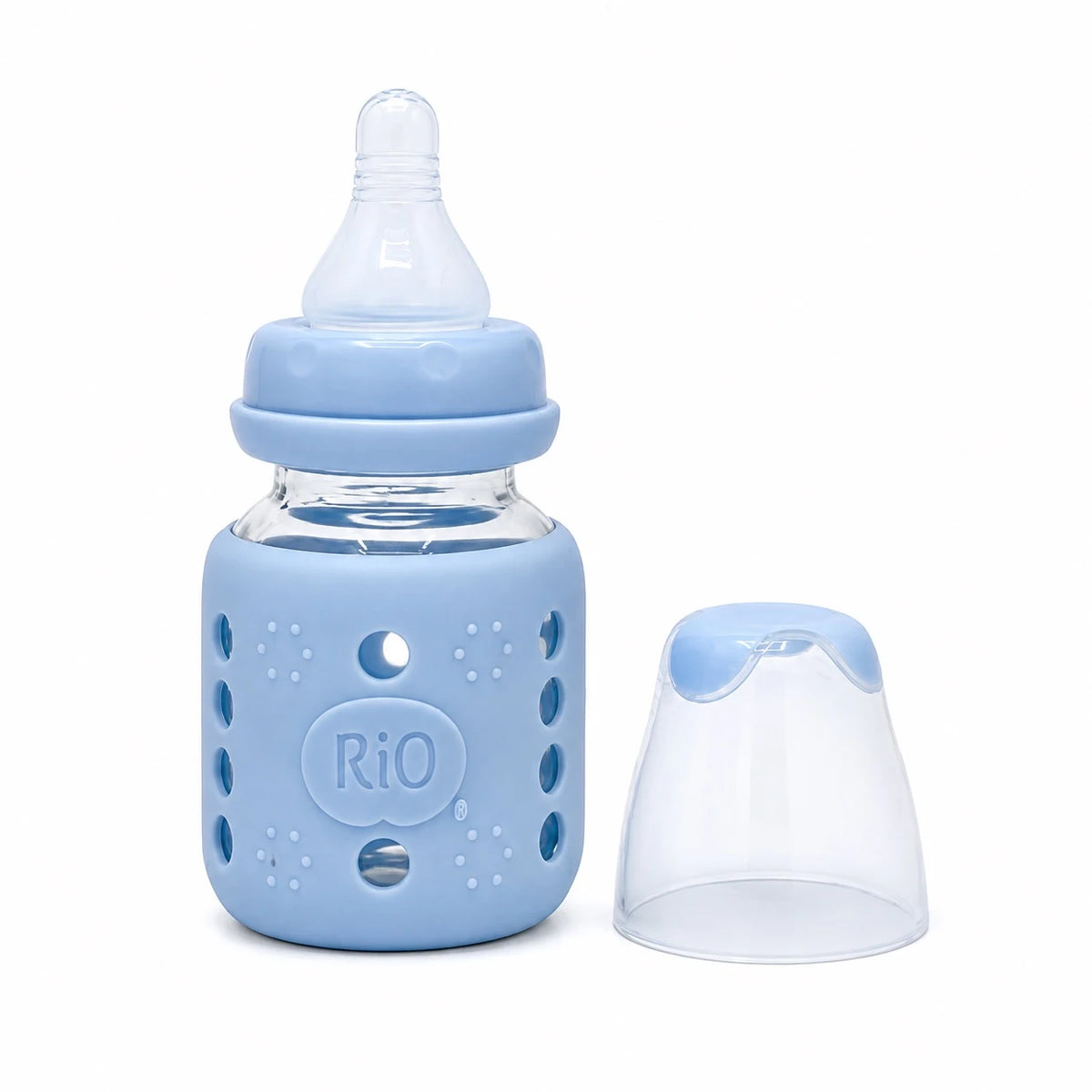 RiO baby feeding bottle with silicone protective sleeve and cap – Sky Blue