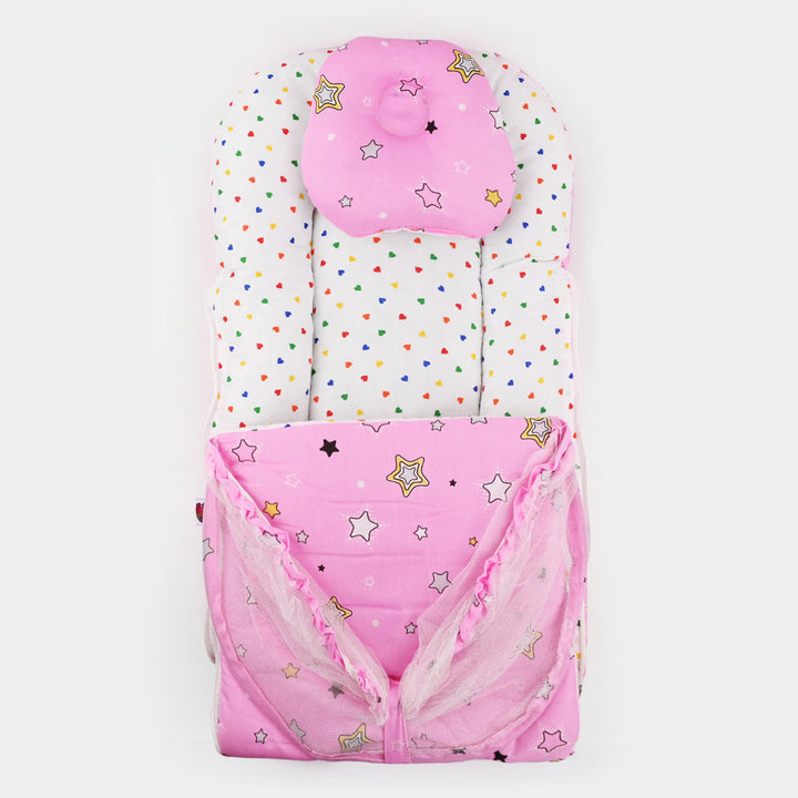 Baby Carry Nest with Pillow & Mosquito Net Pink – Soft Cotton Comfortable Newborn Sleeping Nest in Pakistan
