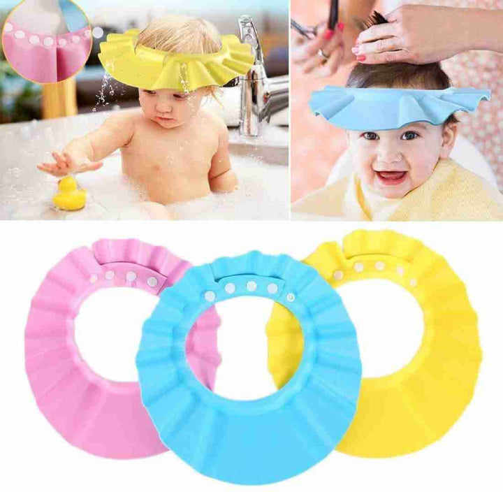 Waterproof adjustable shower cap for keeping hair dry during bathing. Made from durable, water-resistant material with a snug, comfortable fit.