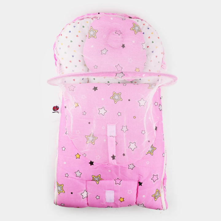 Baby Carry Nest with Pillow & Mosquito Net Pink – Soft Cotton Comfortable Newborn Sleeping Nest in Pakistan