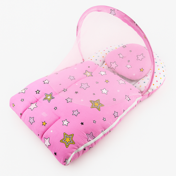 Baby Carry Nest with Pillow & Mosquito Net Pink – Soft Cotton Comfortable Newborn Sleeping Nest in Pakistan