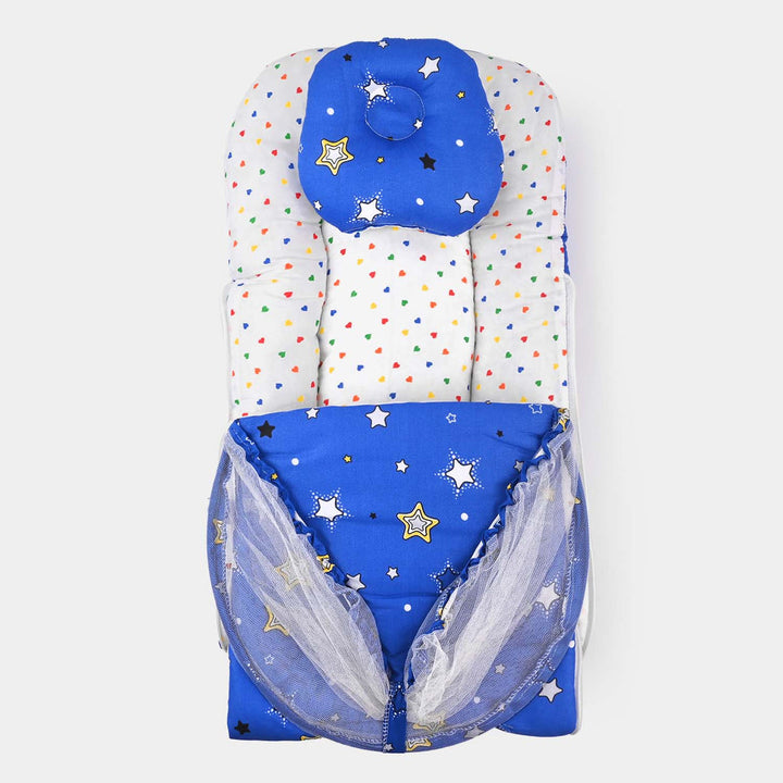 Baby Carry Nest with Pillow & Mosquito Net Blue – Soft Cotton Comfortable Newborn Sleeping Nest in Pakistan