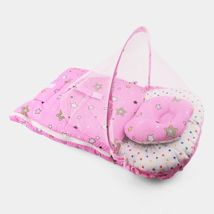 Baby Carry Nest with Pillow & Mosquito Net Pink – Soft Cotton Comfortable Newborn Sleeping Nest in Pakistan