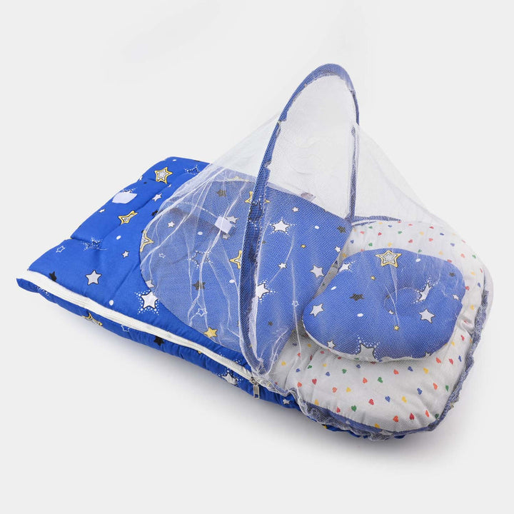 Baby Carry Nest with Pillow & Mosquito Net Blue – Soft Cotton Comfortable Newborn Sleeping Nest in Pakistan