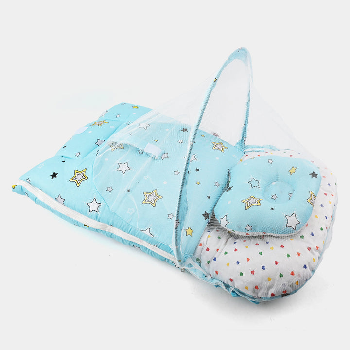 Baby Carry Nest with Pillow & Mosquito Net Sky Blue – Soft Cotton Comfortable Newborn Sleeping Nest in Pakistan