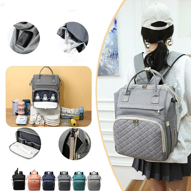 Portable Diaper Bag Large Capacity Water-resistant Travel Nursing Bag Mommy Bag with USB Charging Port Stroller Straps 3 Thermal Pockets for Bottles