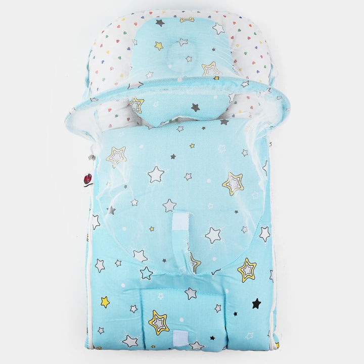 Baby Carry Nest with Pillow & Mosquito Net Sky Blue – Soft Cotton Comfortable Newborn Sleeping Nest in Pakistan