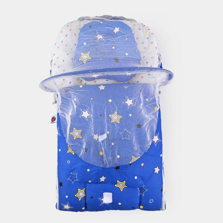 Baby Carry Nest with Pillow & Mosquito Net Blue – Soft Cotton Comfortable Newborn Sleeping Nest in Pakistan