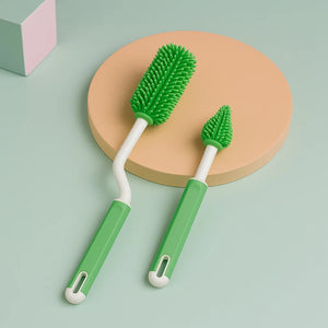 Green silicone baby bottle brush and nipple brush with non-slip handle